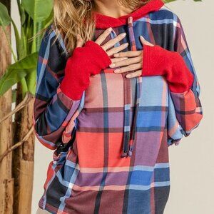 BiBi Plaid Mirr Brushed Rib‎ Contrast Thumb Open Hoodie